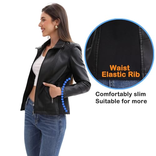 CHIGUO Faux Leather Jacket for Women Motorcycle Fashion Zip Up Coat Trendy Going Out Jackets3
