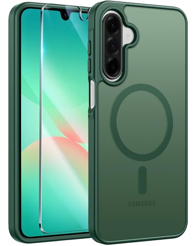 Image of FNTCASE for Galaxy A26 5G Phone Case: Magnetic Matte Translucent Military Grade Drop Protection Cell Phone Cover - Slim Rugged Durable Shockproof Protective for Samsung A26 Cases - Green
