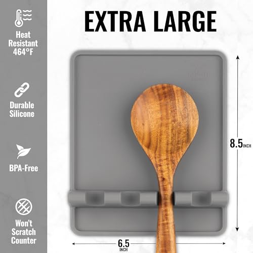 Image of Zulay Kitchen Extra Large Silicone Utensil Rest with Drip Pad for Multiple Utensils - BPA-Free Heat-Resistant Spoon Rest & Spoon Holder for Stove Top - Kitchen Utensil Holder for Spoon - Gray