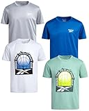Reebok Active Boys Tshirts - 4 Pack Dry Fit Crew Neck Short Sleeve Boys Athletic Shirts Youth Kids Activewear, Size 18-20, White/Blue/Green/Light Gray