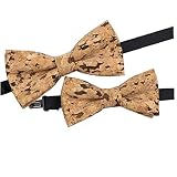 Ruluti 1pair Père & Son Bow Cravates Ensemble De Cork Wood Parent-Enfant Bow Cravates d'arc Ajustables Postes d'arc Pré-attachés pour Adultes Enfants 12x6cm/10x5cm