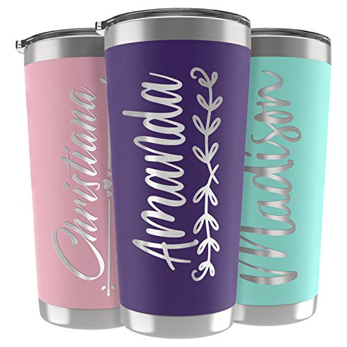 Personalized Gifts For Women - 20 Oz Custom Tumblers w Lid Purple - Insulated Travel Coffee Mugs - Optional Straw Set Stainless Steel Double Wall Coffee Tumbler Personalized Cups