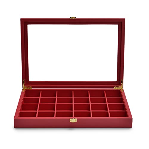 Oirlv 24 Grid Jewelry Tray with Transparent Lid Stackable Luxury Leather