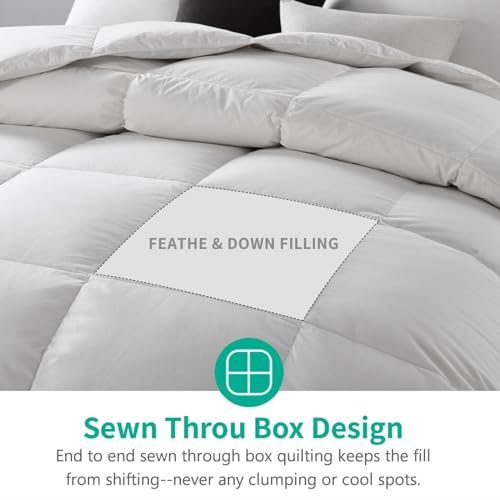 APSMILE Organic Feathers Down Comforter California King, All-Seasons Duvet Insert, 100% Cotton Medium Warm Quilted Bed Comforter Insert (104x96, Ivory White)