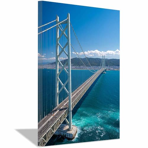 Impression sur toile pont pour masquer un mur vide et illuminer un salon sombre en bleu