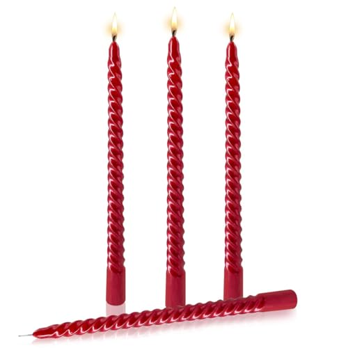 Taper Candles,True Dripless Taper Candles Set of 4,Elegant 10 inch Red Glossy Metal Style Candle Sticks for Home Decor,Dinner,Wedding