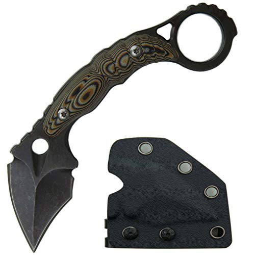 Ccanku C1107 Fixed Blade Knife Tactical Knife D2 Blade, G10 Handle Knife,Karambit Claw Knife for Outdoor Camping, Survival EDC Tool Fixed Knives,Kydex Sheath (Black)