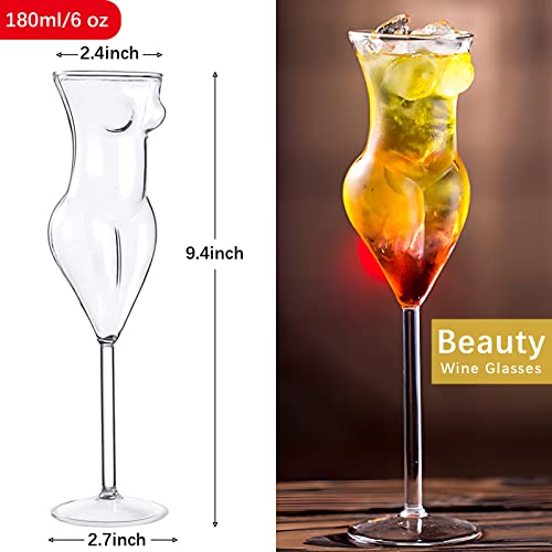 Useekril Wine Glasses Body Glasses Set Of 4 Creative Cocktail Glass Beauty Lady 6 Oz Whiskey Drinking Glasses Champagne Goblet For Lady's Night Party Home Bar #TOP1