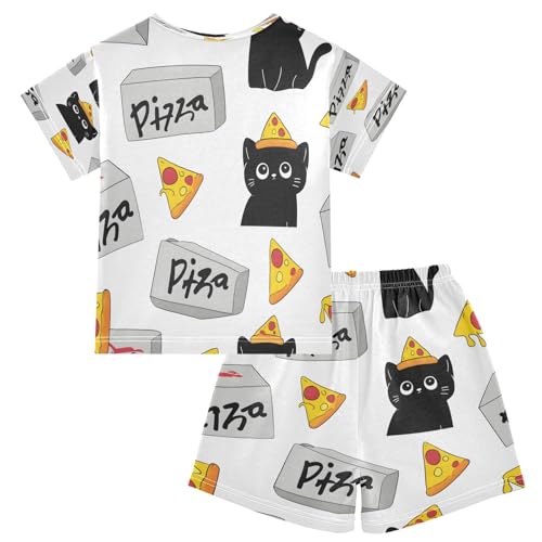Cat Pizza Pattern Kids Pjs Set Boys Girls Summer Short-Sleeve Sleepwear Pajamas 2PCS2