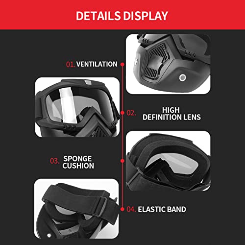 ERYUE óculos,Máscara facial Mortorcycle Óculos de alta definição com filtro de boca para capacete ab