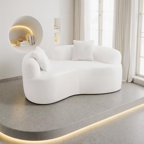 Curved loveseat, Wide seat deep Living Room Sofa, Modern Boneless Couch, Luxurious Teddy Cloth Sofa, Suitable for Small and Medium-Sized Family Cloud Sofas, no Assembly Required (White, 66.93'')