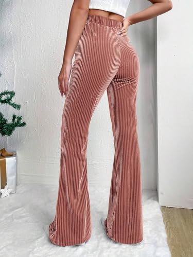 Women's Velvet High Waisted Flare Pants Elastic Wide Leg Bell Bottom Trousers4