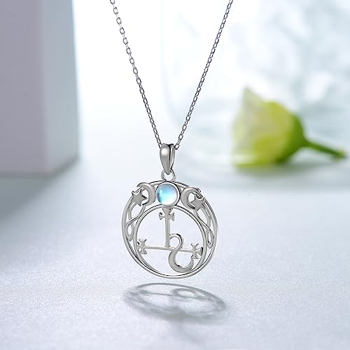 Lilith Necklace for Women - 925 Sterling Silver Moonstone Sigil of Lilith Pendant - Pagan Wiccan Magic Mythology Amulet Jewelry Gift2