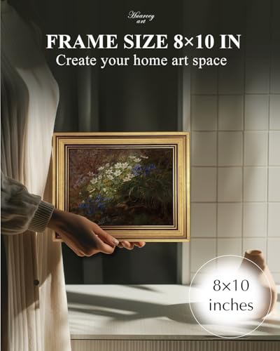 Image of HUARCEY Gold Framed Vintage Wall Art for Living Room, Bathroom Shelf Wildflowers Prints Decor Aesthetic Classical Floral Paintings Farmhouse Wall Decor, Retro Table Desk Decoration for Bedroom 8 inchx10 inch