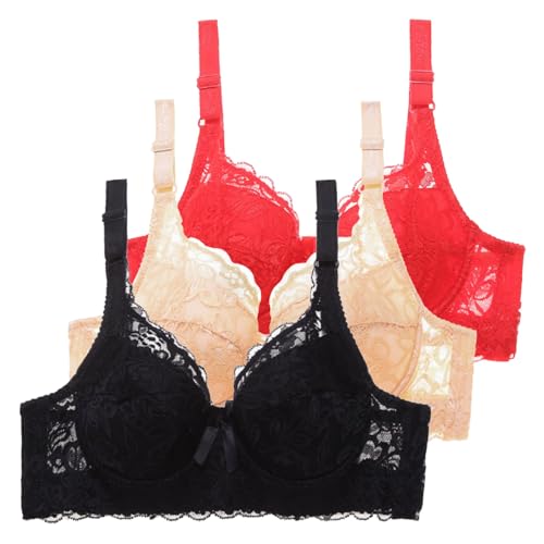 Sujetadores Espalda Junta Pechos Pack de 3 Sujetadores para Mujer con Aros, Juego de Sujetador Push-up, Sujetador Deportivo con corpiño Sexy para Mujer, Sujetador de Sujetadores Grandes (Black, 75B)