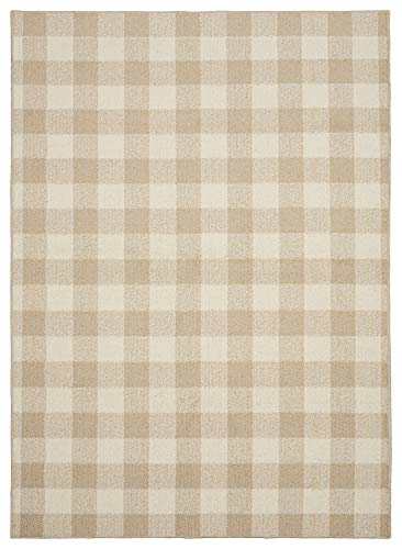 Image of Garland Rug Country Living – Checkered Buffalo Plaid Design, Non-Slip Rubberback, Traditional 5x7 Area Rug for Living Room, Bedroom, Kitchen, Dining Room,Nursery,Tan/Ivory