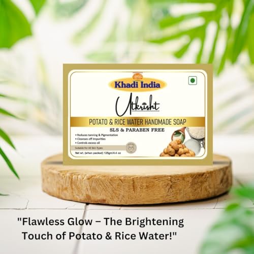 Image of Khadi Potato & Rice Water Handmade Bathing Soap Bar 125g | Natural & Herbal | Glowing & Brightening | Deep Cleansing | For Dark Sports & Oil Control | All Skin Types | Men & Women