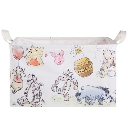 Image of Bear Storage Basket, Nursery Large Hamper Canvas Laundry Basket Foldable With Waterproof Pe Coating,For Kids Boys And Girls, Bathroom, Bedroom, Clothes,Toy Bin (Rice white)