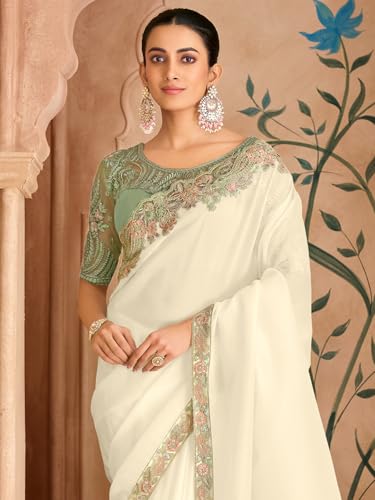 Image of AKHILAM Women's Satin Sequence Embroidery Saree With Unstitched Blouse Piece(SNDLWOD1601 TFH Parent)