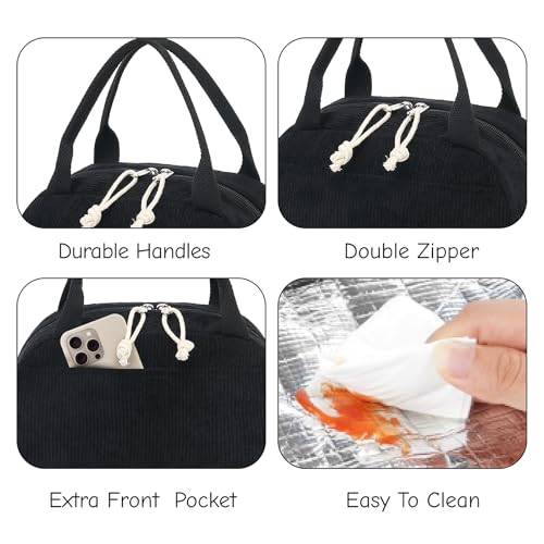 Bluboon Lunch Bag for Women Men Cute Corduroy Lunch Tote Bags Reusable Insulated Lunch Box Large Capacity Reusable Insulated Cooler for Work Picnic or Travel