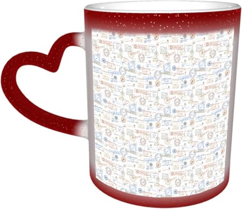 DOHXQM Taza Café cerámica, Taza de café con efecto térmico y cambio de color 330 ml Taza Mágica Regalo interesante,Se imprimen varios sellos en una hoja de papel al mismo tiempo.