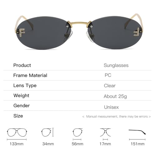 QYOGWHTRJ-Oval Rimless Sunglasses Male Women Outdoor Shades Driving Sun Glasses Female Men Retro Eyewears UV400,A3973