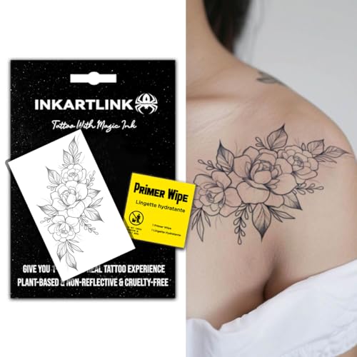 INKARTLINK Semi Permanent Tattoo, Temporary Tattoo, party tattoo, beautiful and realistic design, fun tattoo experience, cruelty-free, non-reflective, waterproof (Flower 11)