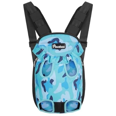 Pawaboo Mochila del Perro - Adjustable Bolsa Delantera Pet Front Cat Dog Carrier Backpack/Piernas Afuera & Fácil de Ajustar para Viajar/Senderismo/Camping Talla S Camuflaje Azul