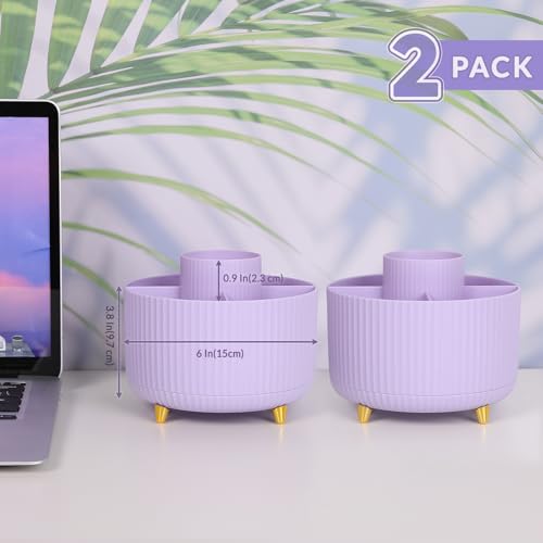 Image of SKYDUE 2 Pack Pen Holder, 360 Degree Rotating Pencil Holder for Desk Organizer, Rotating Desktop Pen Organizer with 5 Slots, Office Supplies, Pencil Cup for Office, School, Home