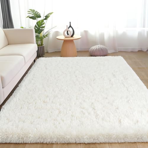 Image of Rug for Living Room Bedroom, 5x7 Area Rugs for Living Room, Ultra Soft Modern Shaggy Carpets Fuzzy Rug for Boys Girls Dorm Nursery Home Decor Aesthetic, Upgrade Non-Slip Durable, Cream White
