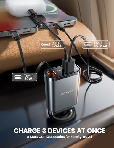 Lamicall 57W USB C 3-in-1 Retractable Car Charger - image 4