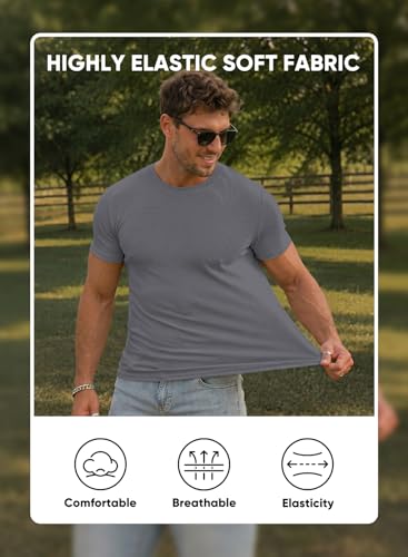 Image of JMIERR Mens Short Sleeve T Shirt Summer Muscle Slim Fitted Crewneck Longline Tees Shirts for Gym Workout