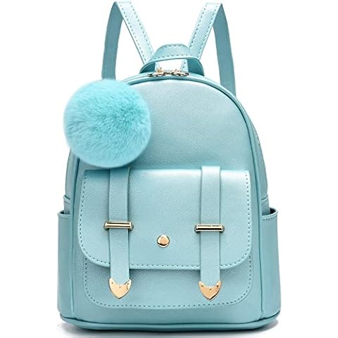 I IHAYNER Girls Fashion Backpack Mini Backpack Purse for Women Teenage Girls Purses PU Leather Pompom Backpack Shoulder Bag Pearl Blue Cover