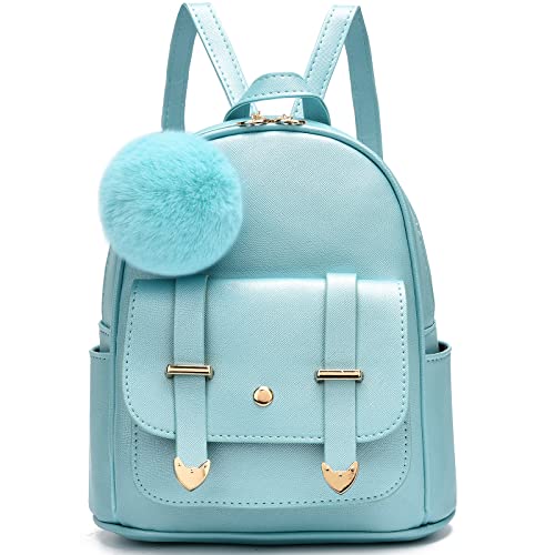 Image of I IHAYNER Girls Fashion Backpack Mini Backpack Purse for Women Teenage Girls Purses PU Leather Pompom Backpack Shoulder Bag