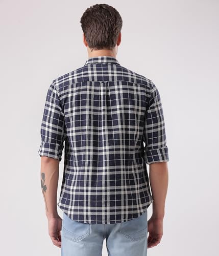 Image of TURMS Men's Casual Checks Shirts, Odor Control, Moisture Wicking, Button Down Collar, Cool Tech Cotton Fabric, Tailored Fit, Full Sleeve