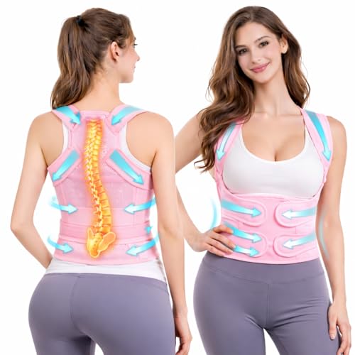 TNDCKP Posture Corrector for Men and Women – Dual-Zone Elastic Design with Adjustable Straps, Helps Improve Posture and Relieve Back Discomfort, Comfortable for Office Wear (Pink, Large)