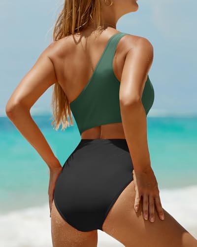 Image of Women's One Piece Swimsuit- One Shoulder Bathing Suit Cutout Tummy Control Swimwear