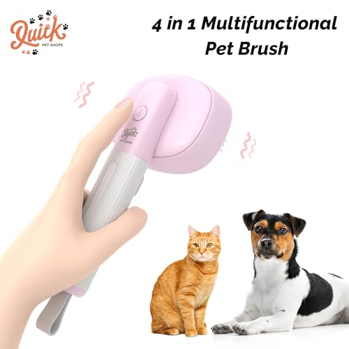 Image of Quirk Multifunctional Cat Brush with Release Button, Hair Remover, Massager, Negative Ion Pet Grooming Tool, Self Cleaning, for Dogs and Cats, Pink