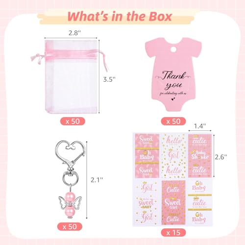 50 Party Favor Sets With Angel Keychains, Thank You Cards, Organza Bags, And Elephant Stickers For Showers And Birthdays - Thumbnail 2