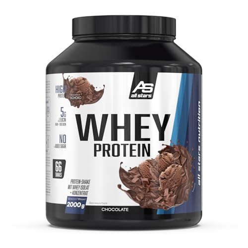 All Stars WHEY PROTEIN 2000g I Eiweiß-Pulver mit Whey-Konzentrat & Isolat I leckeres Low-Fat Powder I hochwertiges Protein-Pulver I cremiger Protein-Shake mit Chocolate Flavour