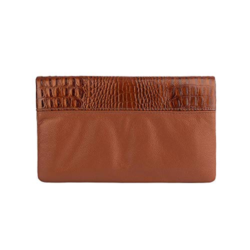 Clutch de couro com alça de mão Nikki - Whisky croco