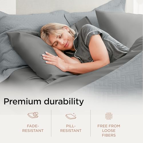 Image of Threadmill 1200TC Supima Cotton Queen Sheet Set, Sateen, Dark Grey, 4-Piece | 100% Supima Cotton, Sateen Weave, 4-Piece Set, 17 inch Deep Pocket, All-Around Elastic, Fade-Resistant, Hotel Quality