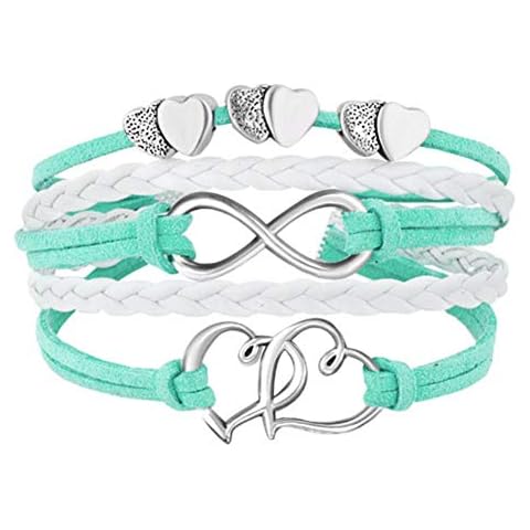 Hithop Leather Wrap Bracelets Women Double Hearts Infinity Rope Wristband Bracelets Gifts (Green) Cover