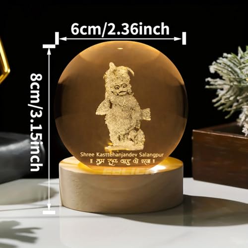 Image of 3D Hanuman Crystal Ball Night Lamp, Solar System Hanuman Crystal Ball Night Light, USB Table Colorful LED Wooden Crystel Ball for Home, Office, Birthday Gift (Kashtbhanjan Dev)
