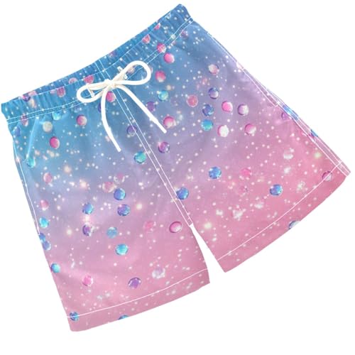 Pigsaly Boys Swim Trunks Cute Light Pink Blue Gradient Flashing Glitter Boys Board Shorts Swimsuit Swimwear Bathing Suit S