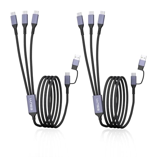 3 in 2 Multi Charging Cable,[5FT/2Pack 60W 3.1A] USB C Splitter Cable,Nylon Braided Multiple Simultaneous Charging,USB A/C to Type-C Charger Cord for Phone 17/Air/16/15 Series,S25/Note and More.