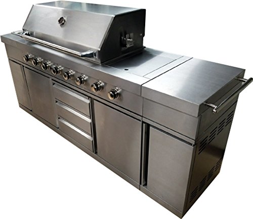 3 in 1 Stainless Steel Outdoor BBQ Kitchen Island Grill Propane LPG w/ Sink, Side Burner, LED Lights, and Canvas Cover