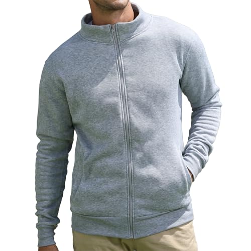 Men's Full Zip Sweatshirt No Hood Hoodies Casual Cardigan Lightweight Cotton Hoody3