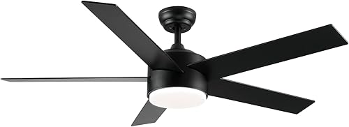 Ventiladores de techo negros de 52 pulgadas con luces y control remoto, temperatura regulable de 3 colores, motor reversible silencioso, ventilador