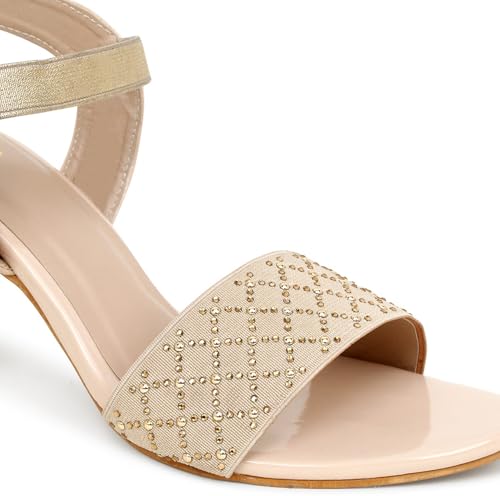 Image of Action Crystal-Embellished Slide Sandals| Block Heel| Water-Resis Tant| Textured EVA Sole Black